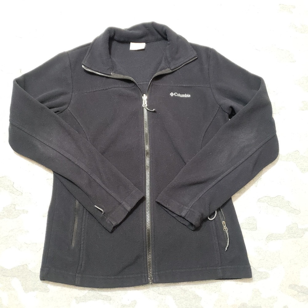 Columbia Fleece Jacket Womens Small‎ Black Full Zip Outdoors Hiking